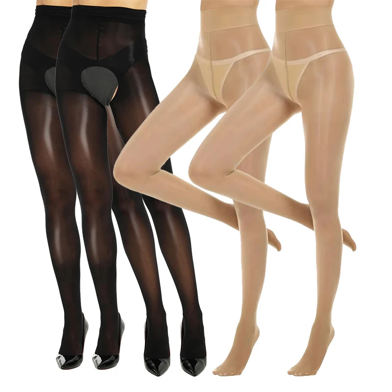 Smooth Shiny Open Closed Crotch Pantyhose 4Pairs