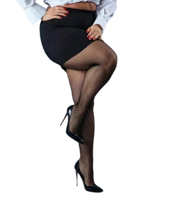 Plus Size Open Crotch Fishnet Pantyhose