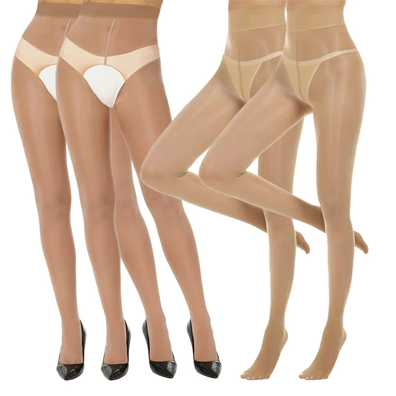 Smooth Shiny Open Closed Crotch Pantyhose 4Pairs