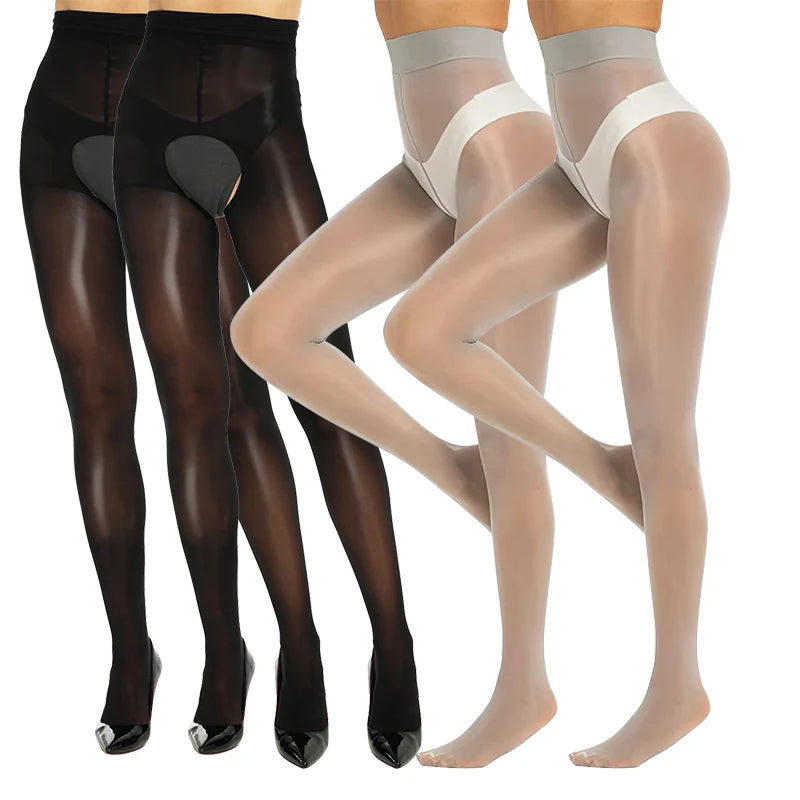 Smooth Shiny Open Closed Crotch Pantyhose 4Pairs