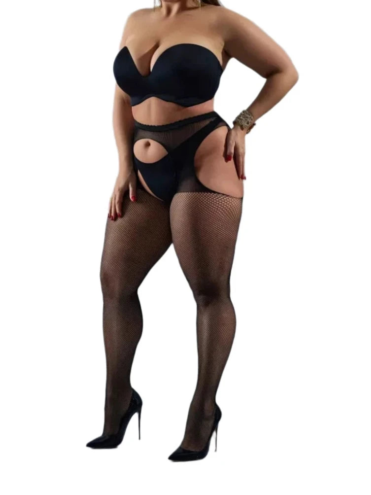 Plus Size Open Crotch Fishnet Pantyhose