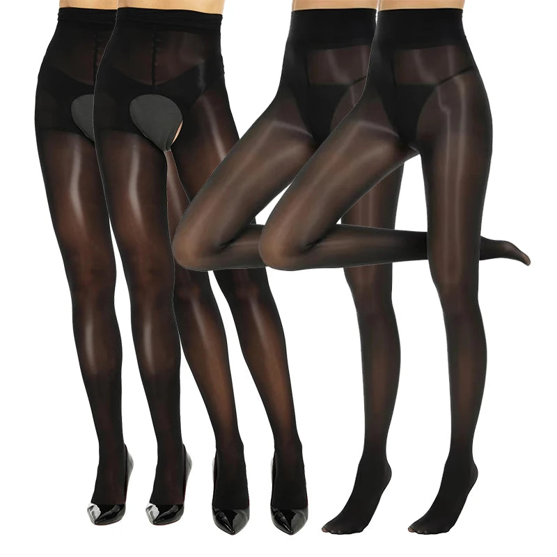 Smooth Shiny Open Closed Crotch Pantyhose 4Pairs
