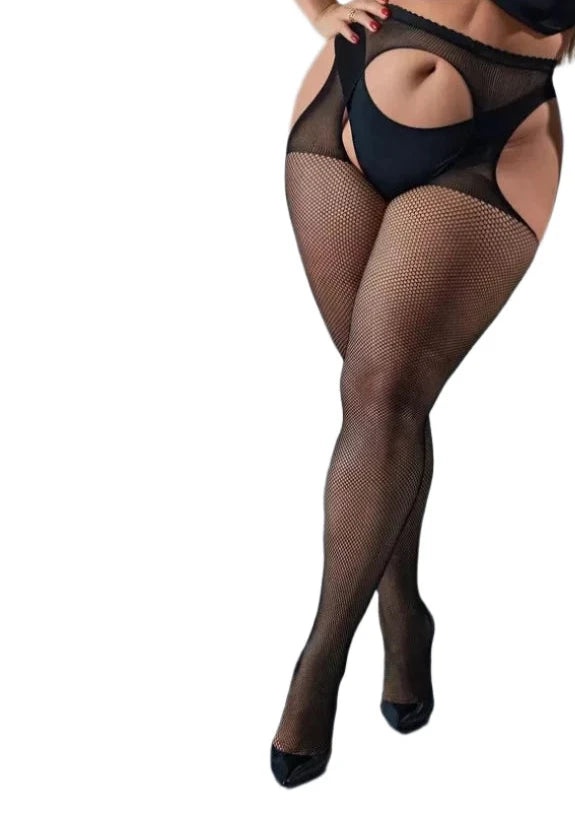 Plus Size Open Crotch Fishnet Pantyhose