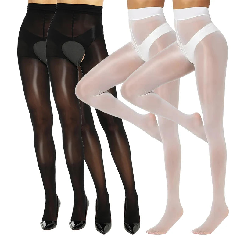 Smooth Shiny Open Closed Crotch Pantyhose 4Pairs