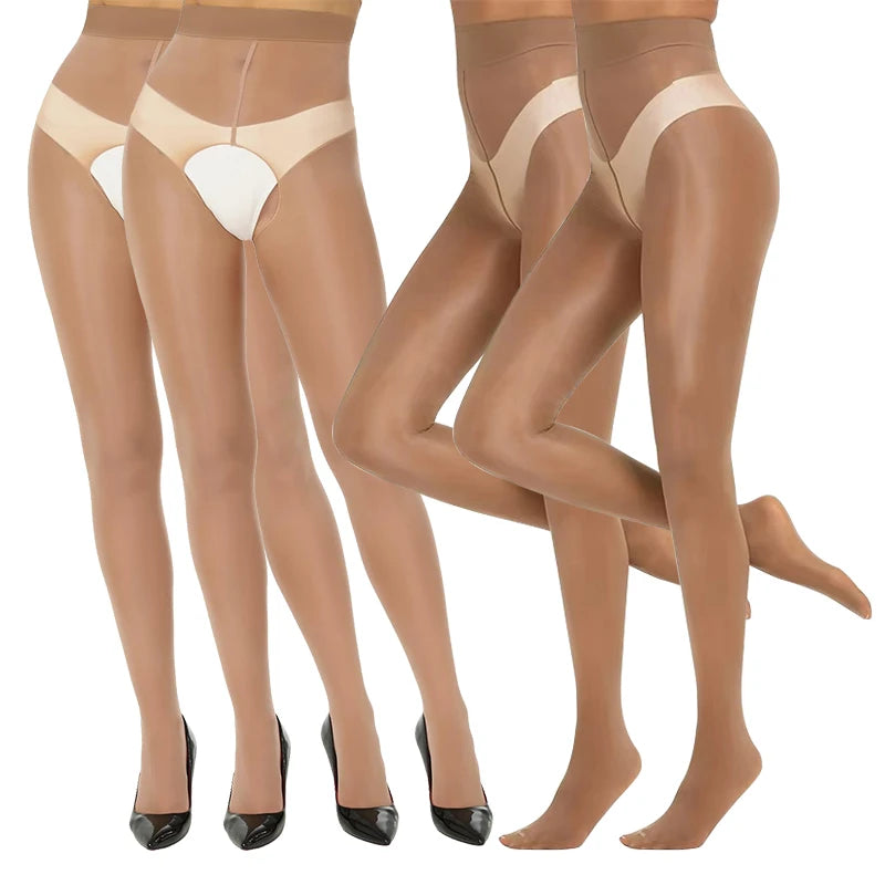 Smooth Shiny Open Closed Crotch Pantyhose 4Pairs