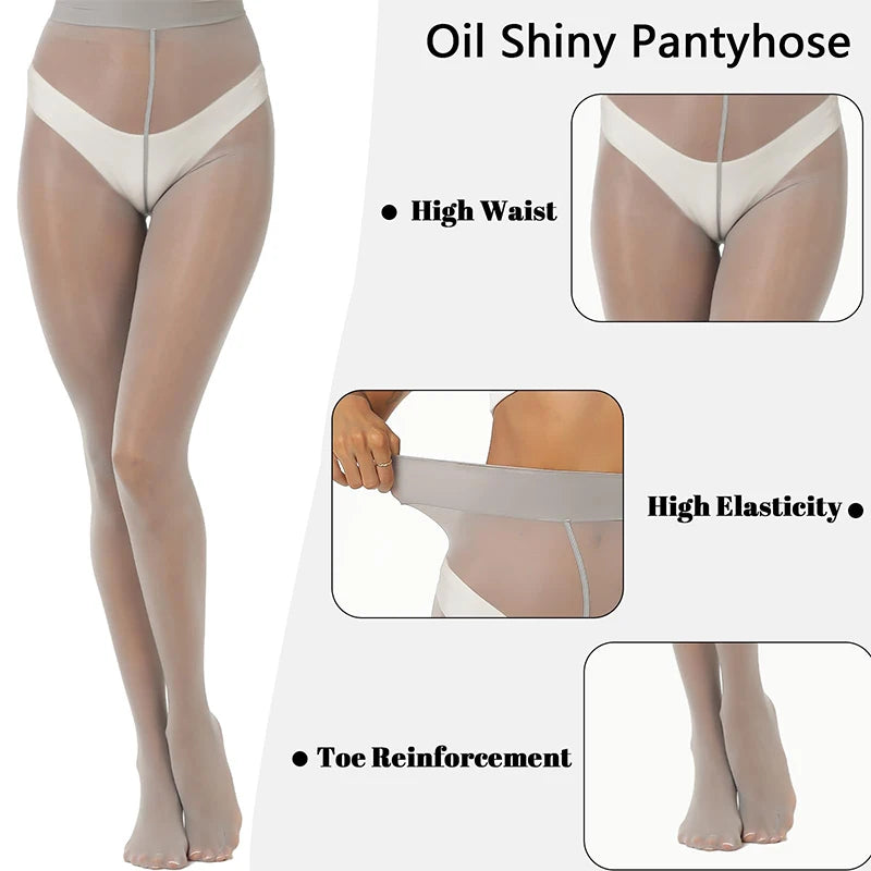 Smooth Shiny Open Closed Crotch Pantyhose 4Pairs
