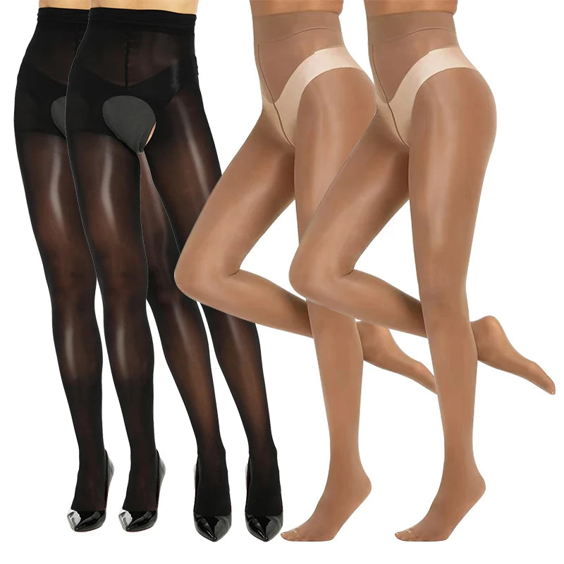 Smooth Shiny Open Closed Crotch Pantyhose 4Pairs