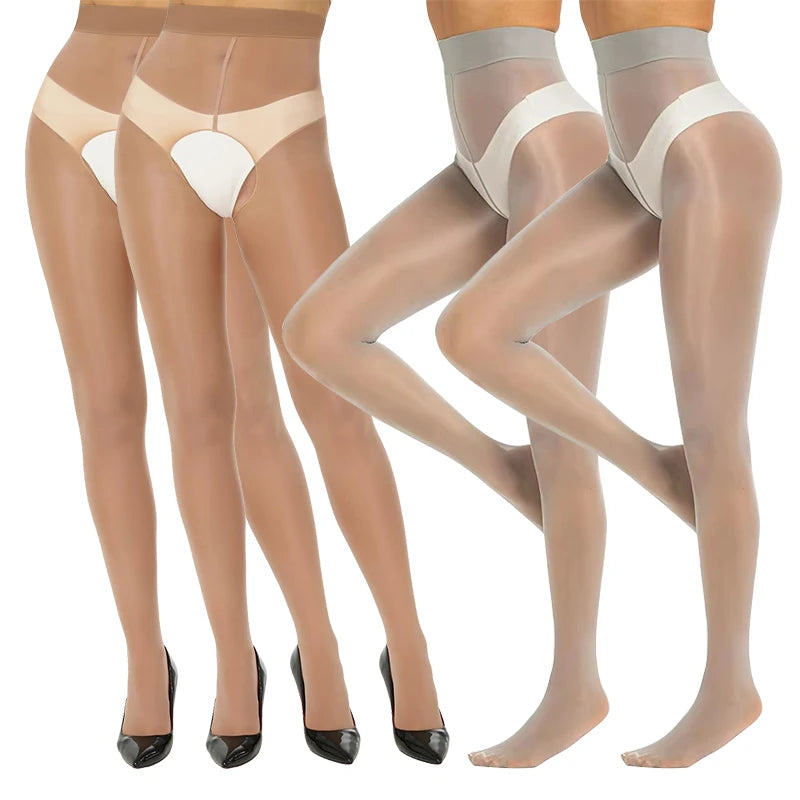 Smooth Shiny Open Closed Crotch Pantyhose 4Pairs