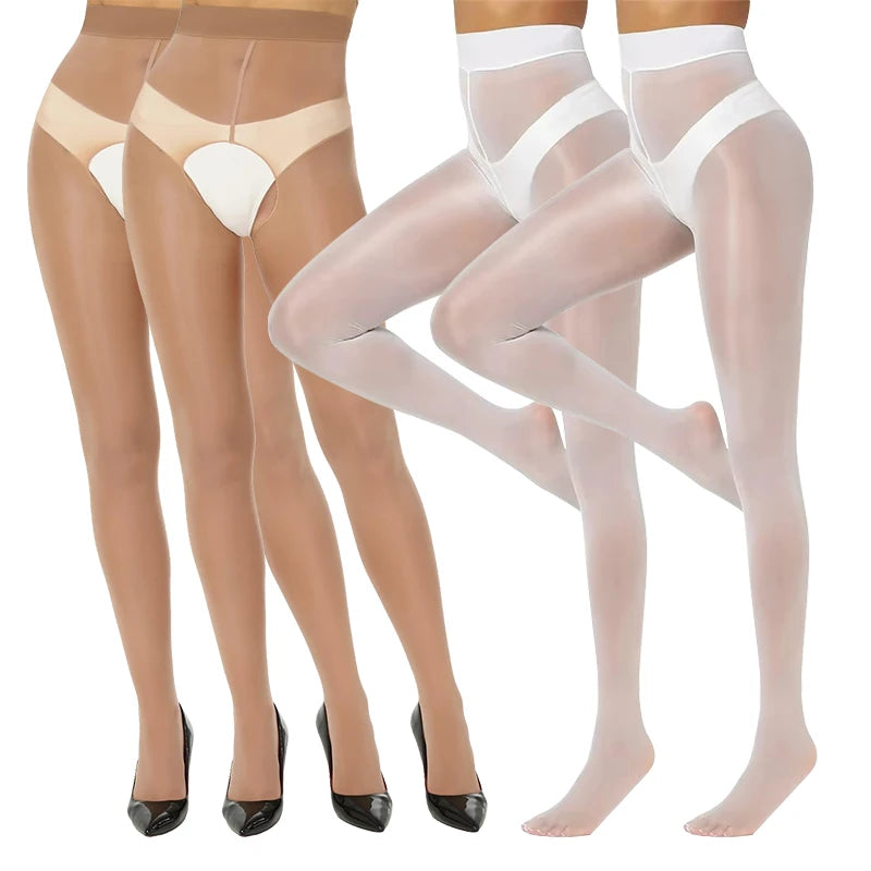 Smooth Shiny Open Closed Crotch Pantyhose 4Pairs