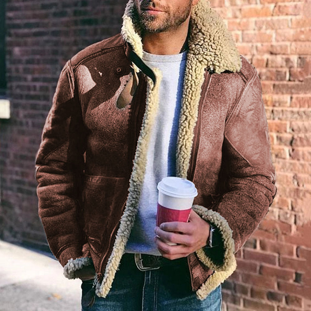 Faux Leather Men's Winter Warm Jacket - 2 desire