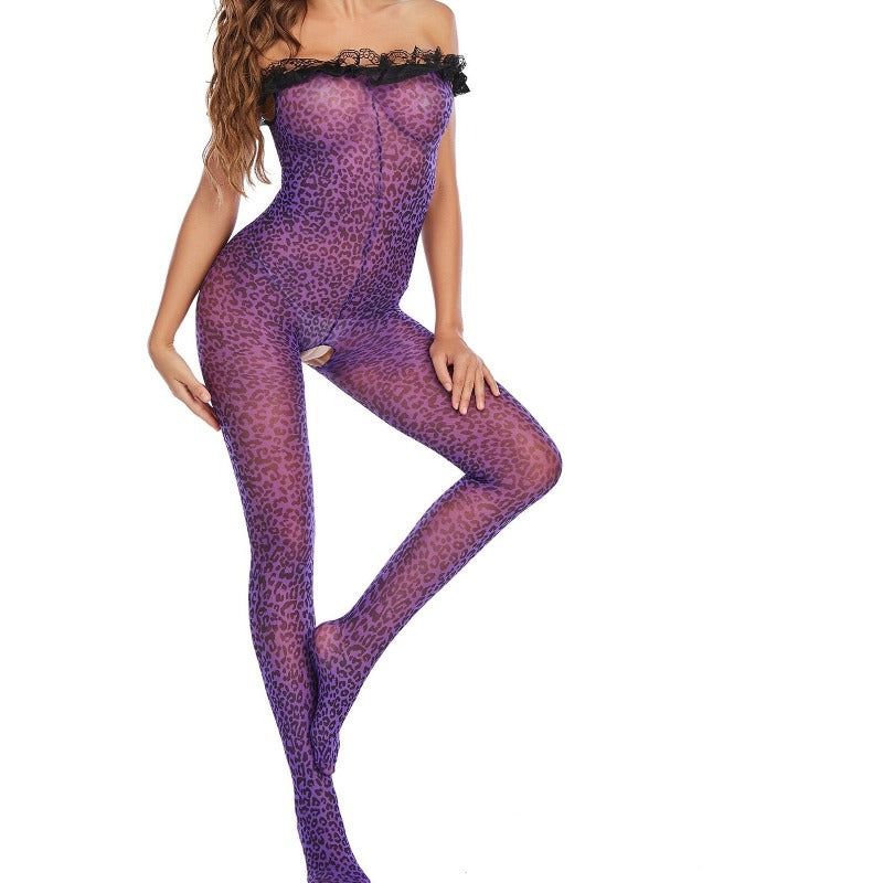 Sexy Purple Leopard Bodystocking - 2 desire