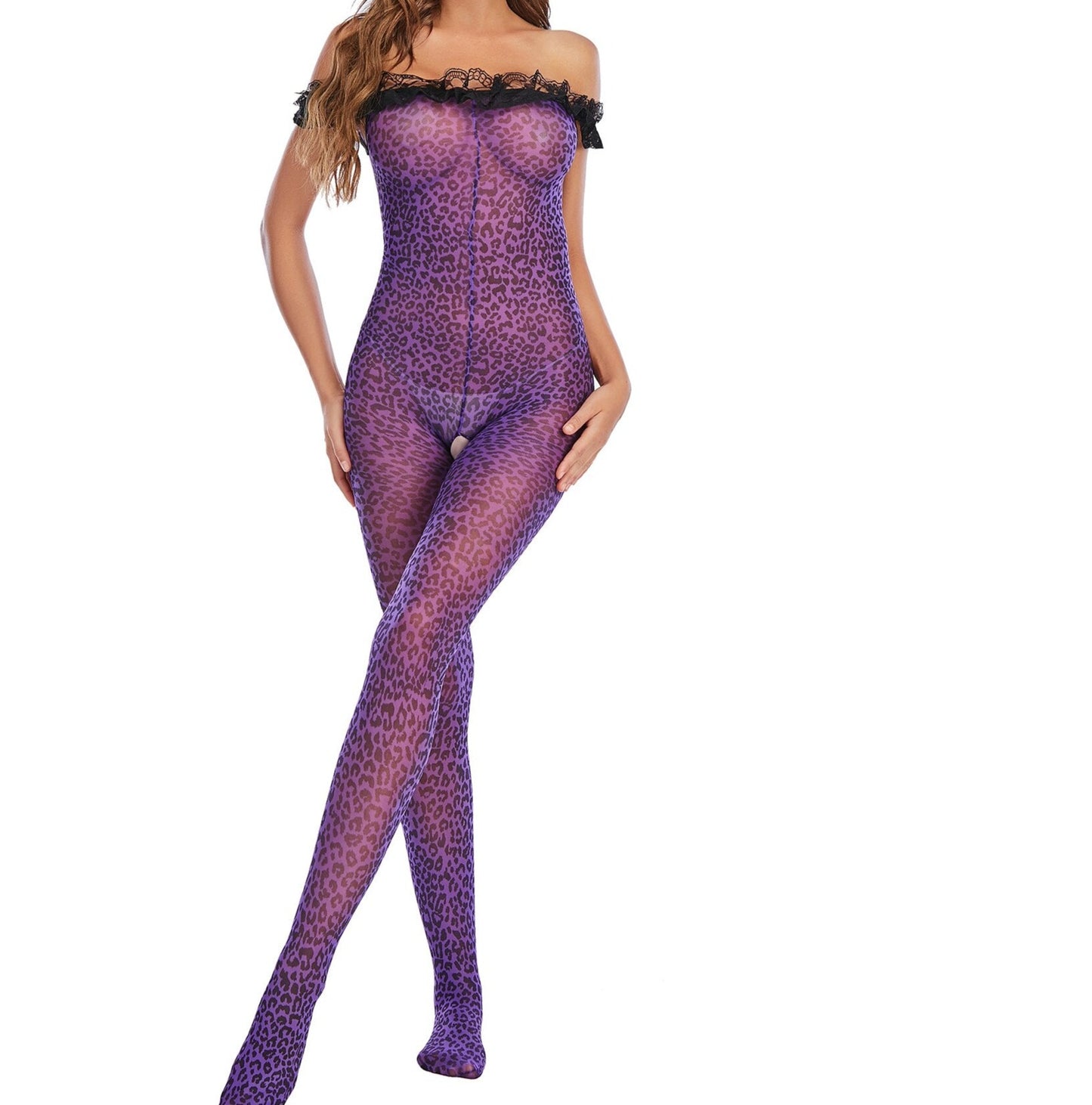 Sexy Purple Leopard Bodystocking - 2 desire