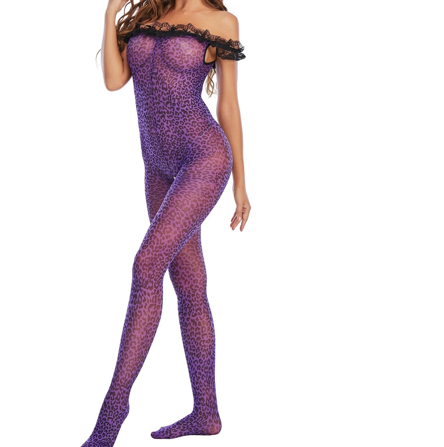 Sexy Purple Leopard Bodystocking - 2 desire