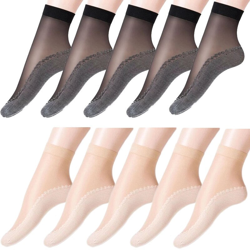 Women's Breathable Transparent Thin Socks 5 Pair - 2 desire
