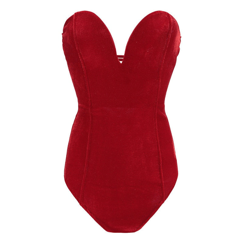 Casual Sleeveless Strapless Bodysuit