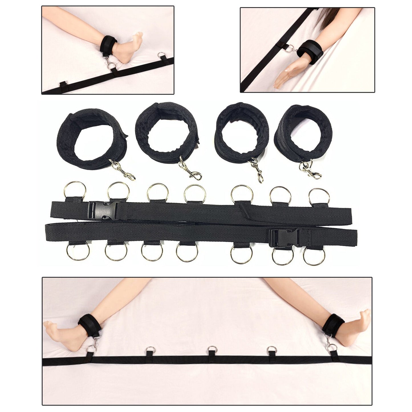 BDSM Bondage Bed Restraints Handcuffs And Angle Cuffs 7 Pieces - 2 desire