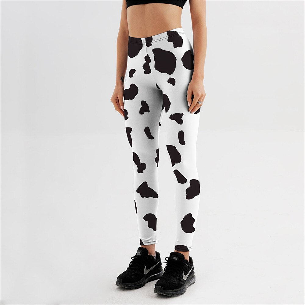 Women's Cow Printed Gym Leggins - 2 desire