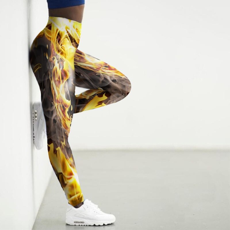 Women's Flame Printed Gym Leggings - 2 desire