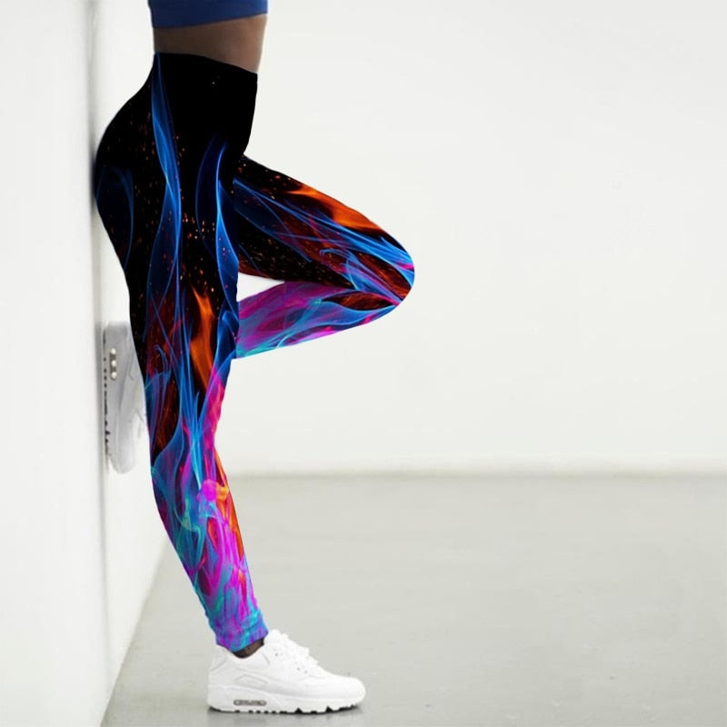Women's Flame Printed Gym Leggings - 2 desire