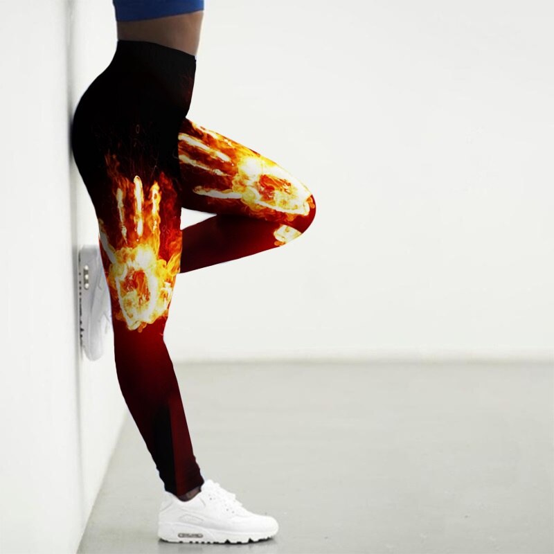 Women's Flame Printed Gym Leggings - 2 desire