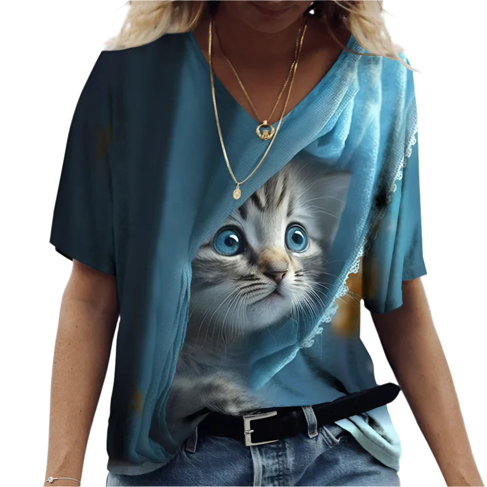 Unisex Printed Cat T-Shirt