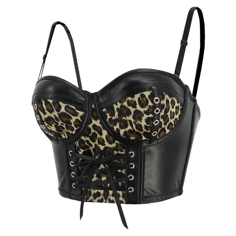 Overbust Leopard  Leather Fiona Corset