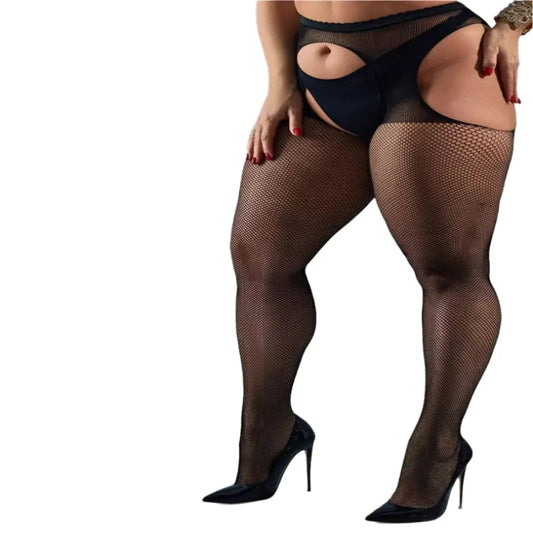 Plus Size Open Crotch Fishnet Pantyhose