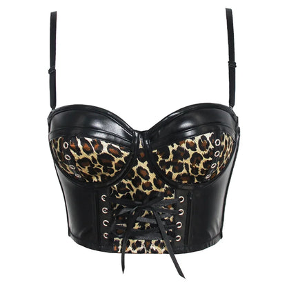 Overbust Leopard  Leather Fiona Corset