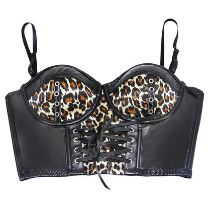 Overbust Leopard  Leather Fiona Corset