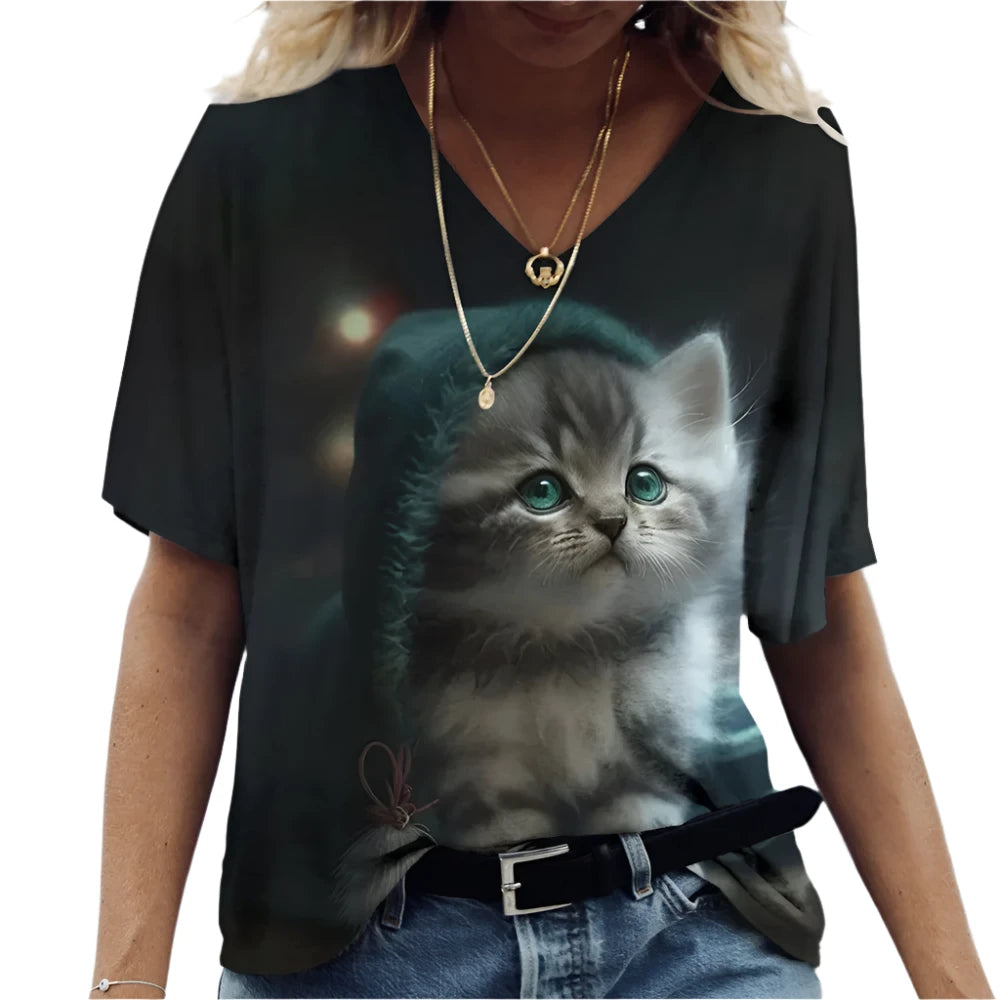 Unisex Printed Cat T-Shirt