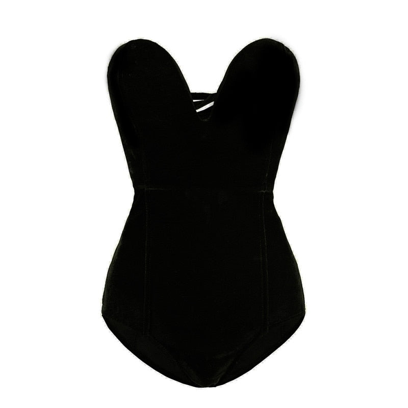 Casual Sleeveless Strapless  Bodysuit