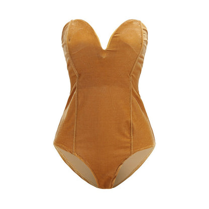 Casual Sleeveless Strapless  Bodysuit