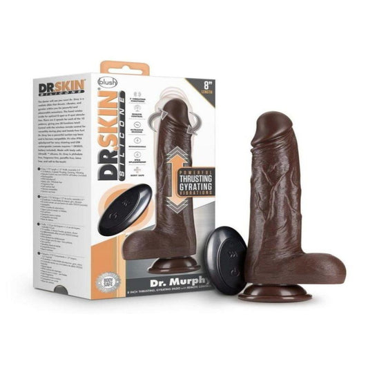 Dr. Skin Silicone Dr. Murphy Rechargeable Thrusting Dildo with Remote Control 20cm – Chocolate - Love Power