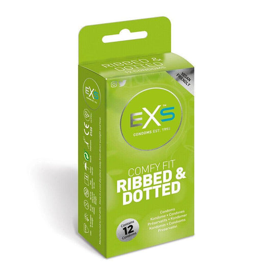 EXS Comfy Fit Ribbed and Dotted Condoms 12 Pack - Love Power