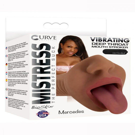 Mistress Mercedes BioSkin Vibrating Stroker – Mouth – Chocolate - Love Power