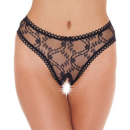 Sheer Pattern Crotchless Black Thong - Love Power