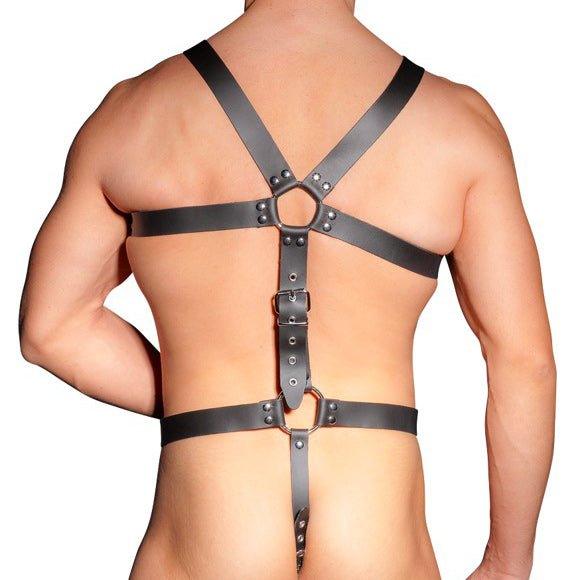 Zado Mens Leather Adjustable Harness With Cock Ring - Love Power